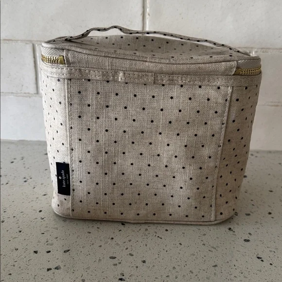Kate Spade Out To Lunch Tote Bag Polka Dots Beige Black Insulated Picnic Cooler - Picture 2 of 12